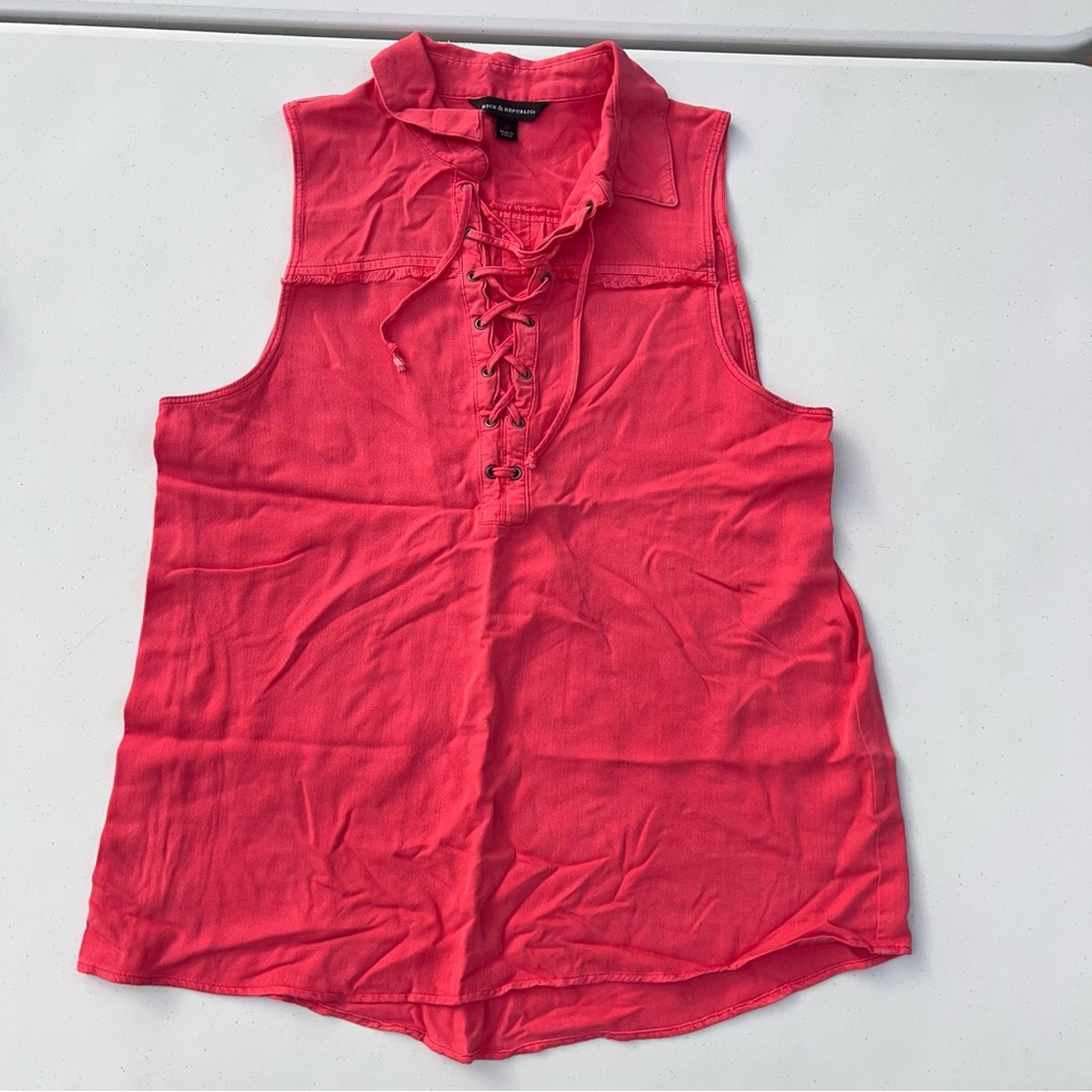 Rock & Republic Coral Sleeveless Lace-Up Blouse